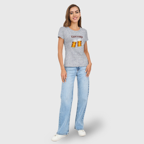 Женская футболка хлопок Slim КВАСОЗАВР - с кружками, цвет меланж - фото 5