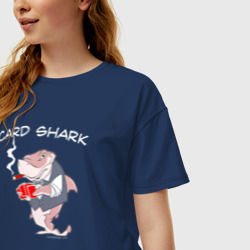 Женская футболка хлопок Oversize Карточная акула с сигарой - фото 2