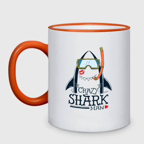 Кружка двухцветная с принтом Сумасшедший акуламен, вид спереди #2