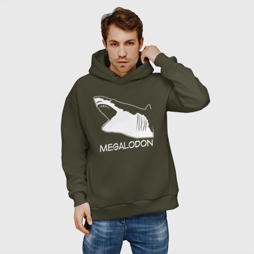 Мужское худи Oversize хлопок Пасть мегалодона, цвет хаки - фото 3