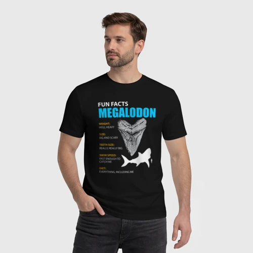 Мужская футболка хлопок с принтом Забавные факты о мегалодонах, фото на моделе #1