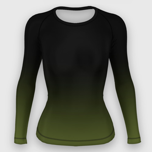Женский рашгард 3D с принтом Черный и хвойный зеленый градиент, вид спереди #2