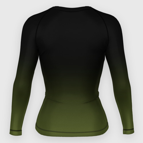 Женский рашгард 3D с принтом Черный и хвойный зеленый градиент, вид сзади #1