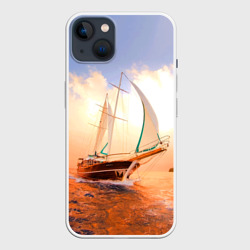 Парусник в океане на фоне заката – Чехол для iPhone 14 Plus с принтом купить