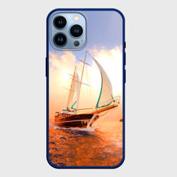 Парусник в океане на фоне заката – Чехол для iPhone 14 Pro Max с принтом купить