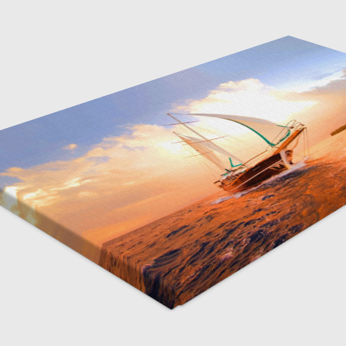 Холст прямоугольный Парусник в океане на фоне заката, цвет 3D печать - фото 4