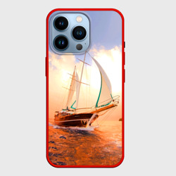 Парусник в океане на фоне заката – Чехол для iPhone 14 Pro с принтом купить