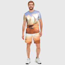 Мужской костюм с шортами 3D Парусник в океане на фоне заката - фото 2