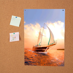 Постер Парусник в океане на фоне заката - фото 2