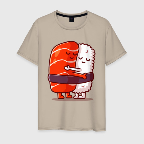 Мужская футболка хлопок Суши Любимые Обнимашки, цвет миндальный