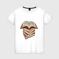 Стопка научных книг – Женская футболка хлопок с принтом купить со скидкой в -20%