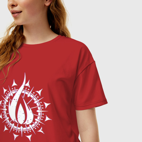 Женская футболка хлопок Oversize с принтом In flames - logo neon, фото на моделе #1