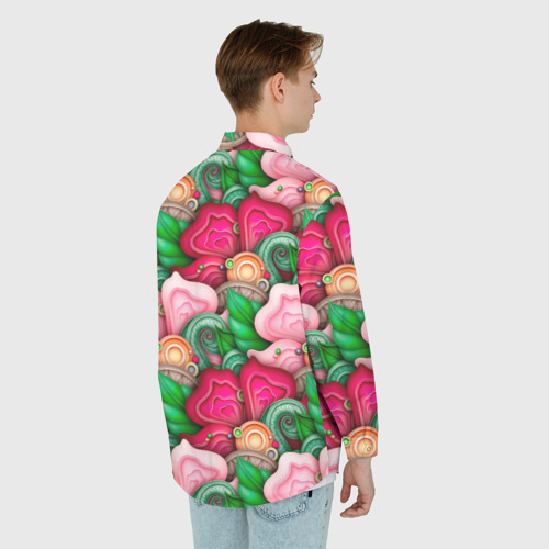 Мужская рубашка oversize 3D с принтом Калейдоскоп из листьев, вид сзади #2