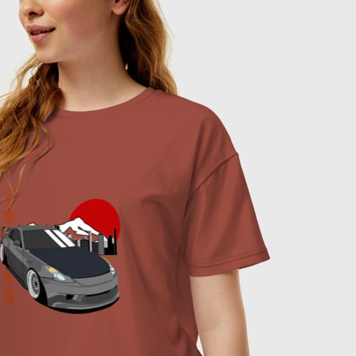 Женская футболка хлопок Oversize Nissan Fairlady z33 350z, цвет кирпичный - фото 3