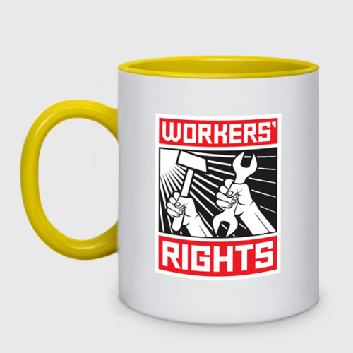 Кружка двухцветная с принтом Права Рабочих, вид спереди #2