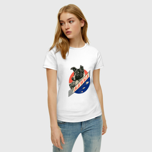 Женская футболка хлопок Лайка - Космос, цвет белый - фото 3