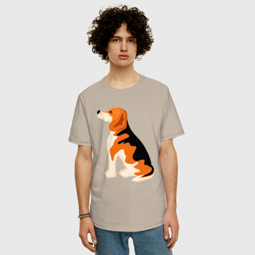 Мужская футболка хлопок Oversize Пёсик бигль, цвет миндальный - фото 3
