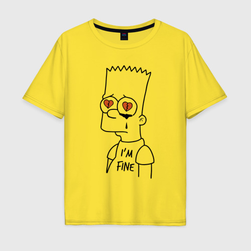 Мужская футболка хлопок Oversize I'm fine - Bart Simpson, цвет желтый