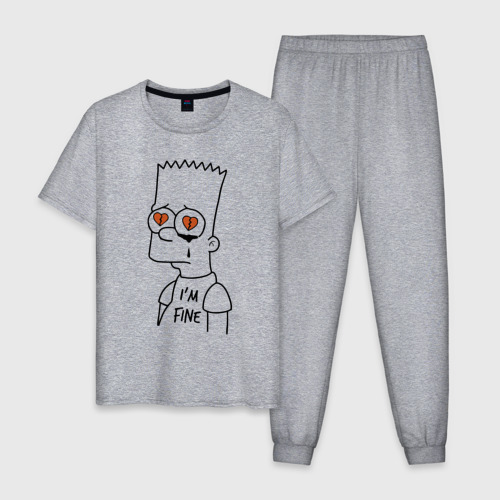 Мужская пижама хлопок с принтом I'm fine - Bart Simpson, вид спереди #2