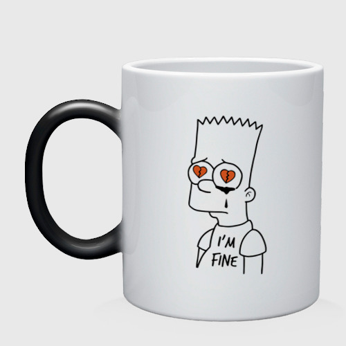 Кружка хамелеон I'm fine - Bart Simpson, цвет белый + черный