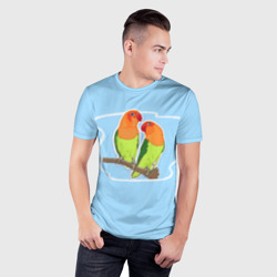 Мужская футболка 3D Slim Парочка попугаев Неразлучников - фото 2
