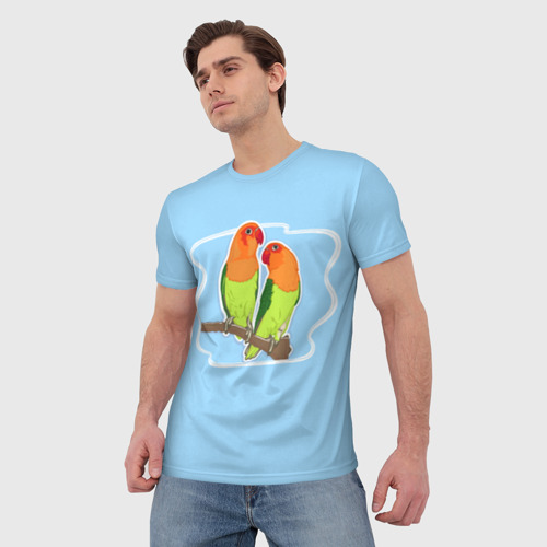 Мужская футболка 3D с принтом Парочка попугаев Неразлучников, фото на моделе #1