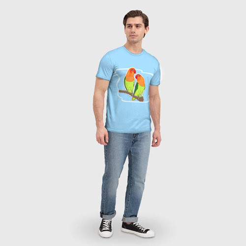 Мужская футболка 3D с принтом Парочка попугаев Неразлучников, вид сбоку #3