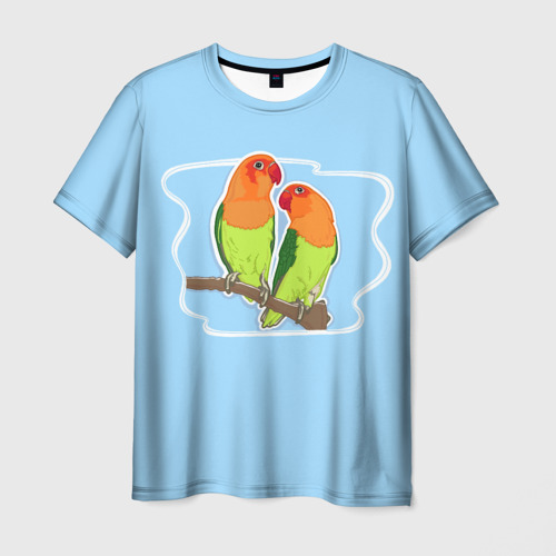 Мужская футболка 3D с принтом Парочка попугаев Неразлучников, вид спереди #2