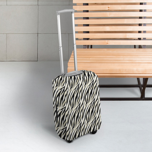 Чехол для чемодана 3D Тигровый полосатый узор- черные  бежевые полосы на белом, цвет 3D печать - фото 3