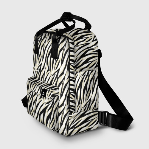 Женский рюкзак 3D Тигровый полосатый узор- черные  бежевые полосы на белом - фото 2
