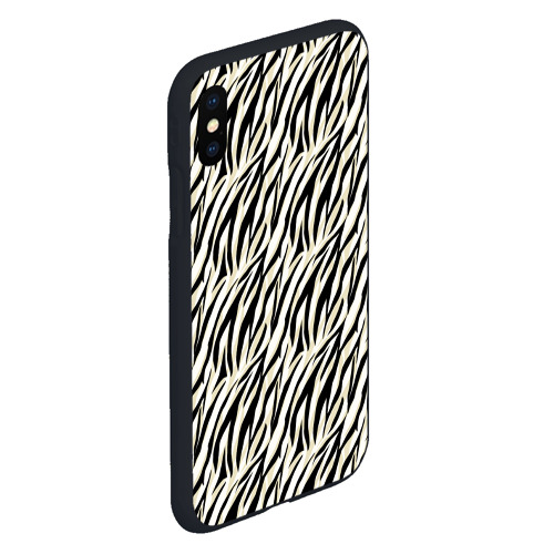 Чехол для iPhone XS Max матовый Тигровый полосатый узор- черные  бежевые полосы на белом, цвет черный - фото 3