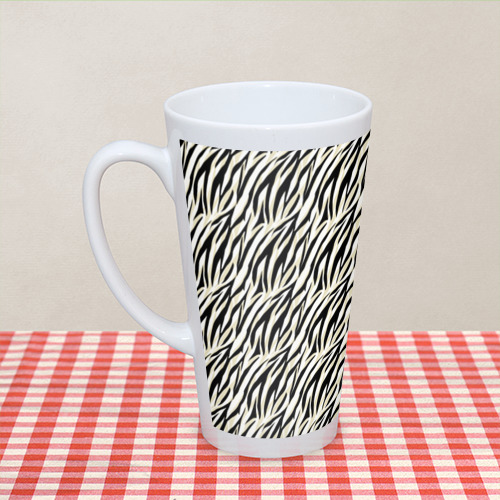 Кружка Латте Тигровый полосатый узор- черные  бежевые полосы на белом - фото 4