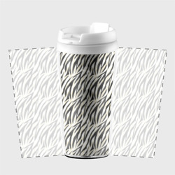 Термокружка-непроливайка Тигровый полосатый узор- черные  бежевые полосы на белом - фото 2