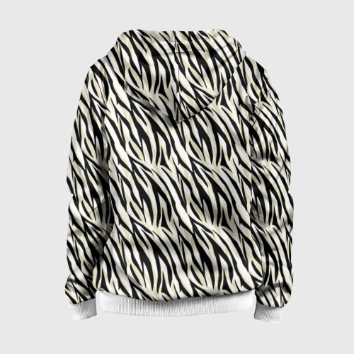 Детская толстовка 3D на молнии Тигровый полосатый узор- черные  бежевые полосы на белом, цвет белый - фото 2