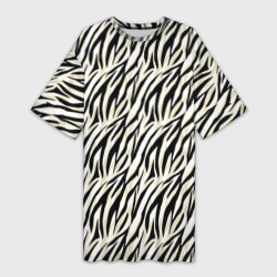 Платье-футболка 3D Тигровый полосатый узор- черные  бежевые полосы на белом