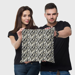 Подушка 3D Тигровый полосатый узор- черные  бежевые полосы на белом - фото 2