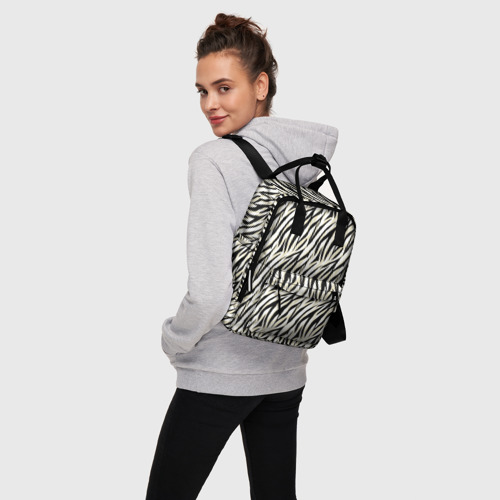 Женский рюкзак 3D Тигровый полосатый узор- черные  бежевые полосы на белом - фото 3