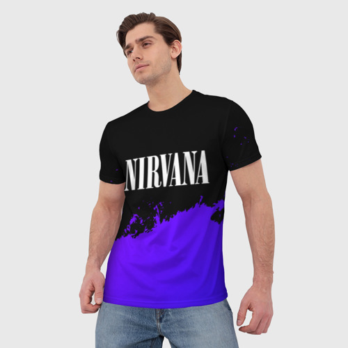 Мужская футболка 3D Nirvana purple grunge, цвет 3D печать - фото 3