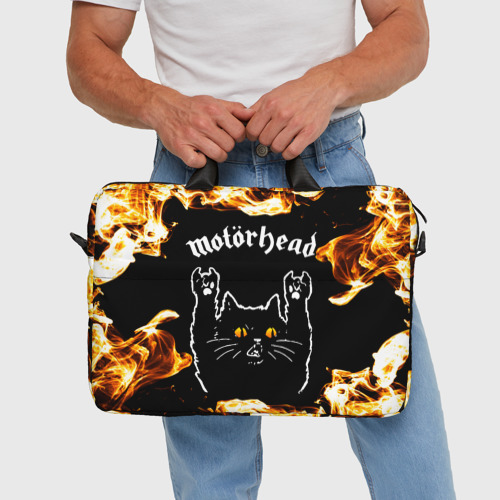 Сумка для ноутбука 3D Motorhead рок кот и огонь, цвет 3D печать - фото 5