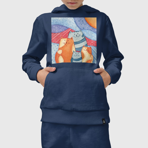 Детский костюм с толстовкой хлопок с принтом Лоскутные котики, вид сбоку #3