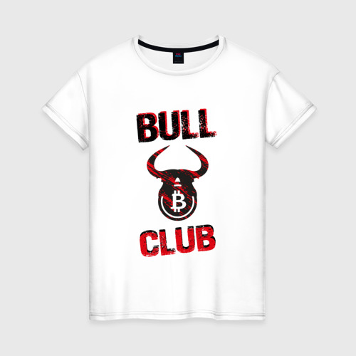 Женская футболка хлопок Bull bitcoin club, цвет белый