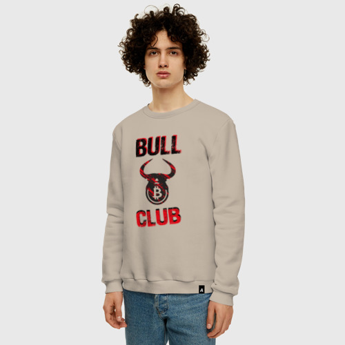 Мужской свитшот хлопок с принтом Bull bitcoin club, фото на моделе #1