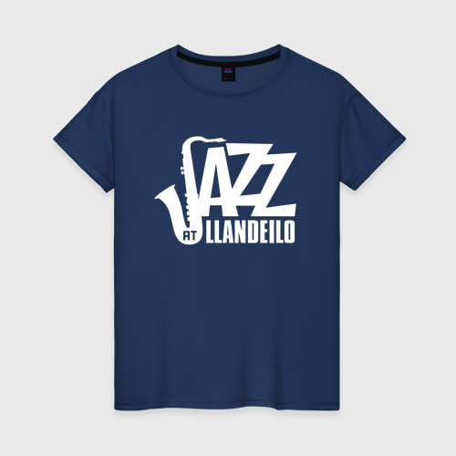 Женская футболка из хлопка с принтом Jazz - саксофон, вид спереди №1