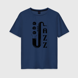Женская футболка хлопок Oversize Jazz - саксофон черепки