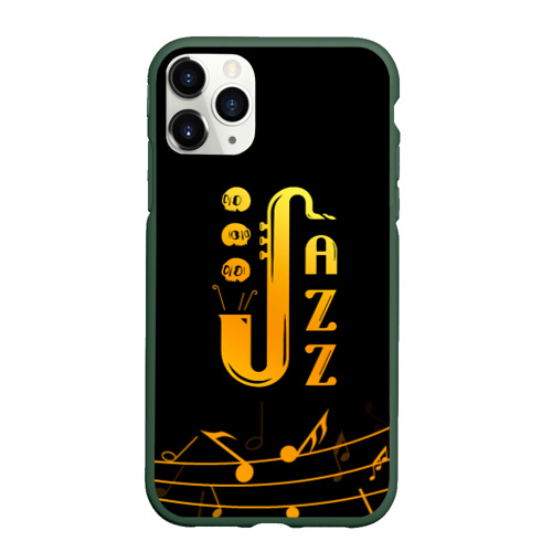 Чехол для iPhone 11 Pro матовый Jazz - ноты, цвет темно-зеленый