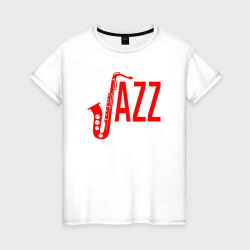 Женская футболка из хлопка с принтом Jazz - труба, вид спереди №1