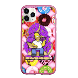 Чехол для iPhone 11 Pro матовый Гомер Симпсон в окружении пончиков