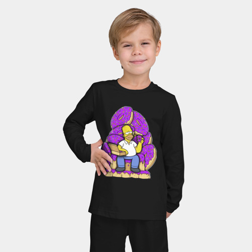 Детская пижама с лонгсливом хлопок Гомер Симпсон - страстный любитель пончиков, цвет черный - фото 3