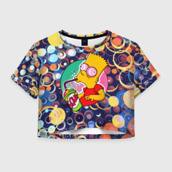 Женская футболка Crop-top 3D Bart Simpson пьёт лимонад