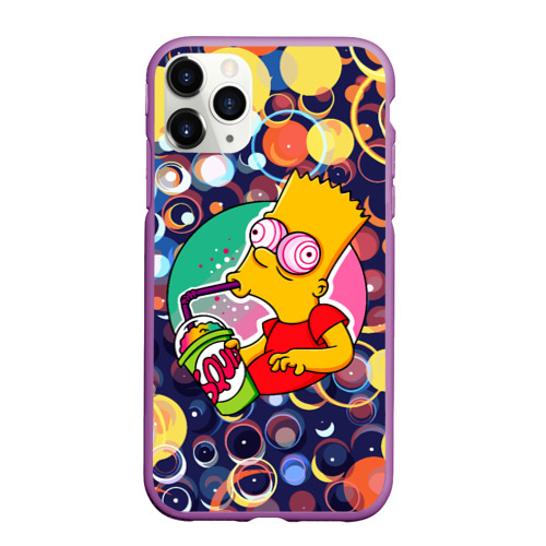 Чехол для iPhone 11 Pro Max матовый Bart Simpson пьёт лимонад, цвет фиолетовый